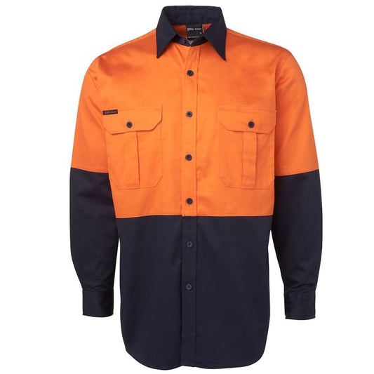 Hi-Vis Long Sleeve Work Shirt - Orange/Navy