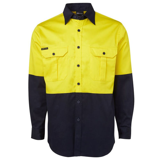 Hi-Vis Long Sleeve Work Shirt - Yellow/Navy